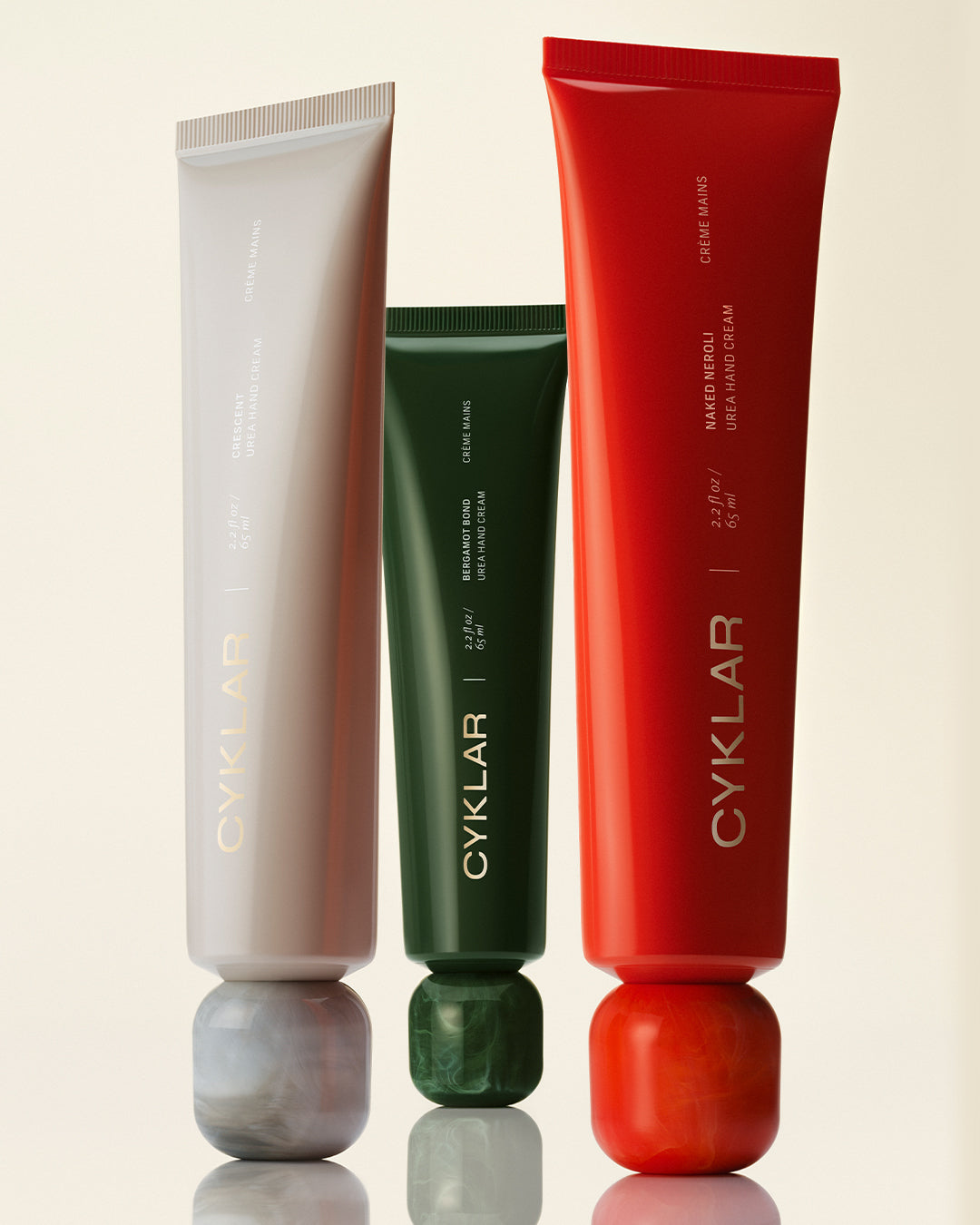crescent urea hand cream, rose bud urea hand cream, and bergamont hand cream 